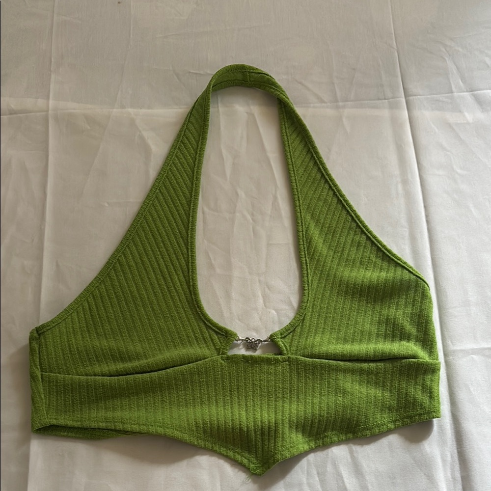 Green Ribbed Halter Bralette